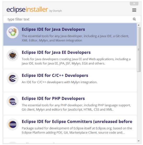 Eclipse vs Visual Studio - Eclipse installer