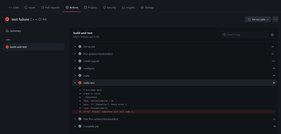 Observe the results in GitHub_2_GitHub Actions C++