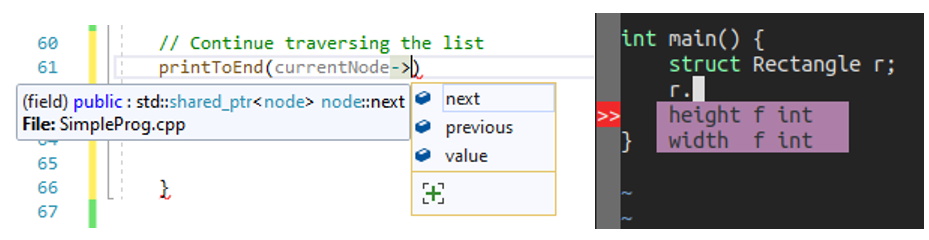 code completion from Visual Studio vs Vim C++ with YouCompleteMe