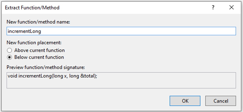 c++ refactoring_figure 7_Extract Function options in Visual Studio