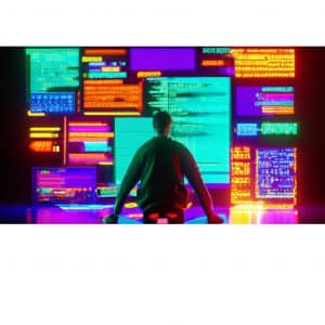 Man standing in front of computer screens